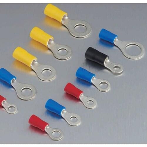 100x RED BLUE BLACK YELLOW 1/4" Ring Insulated Crimp Connector Electrical Wiring Terminals 6mm Hole