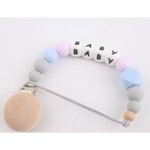 Bite Bites 1pc Baby Silicone Pacifier Chain Baby Customize Name Chews Beads Natural Wooden Pacifier Clip Baby Teether For Teeth