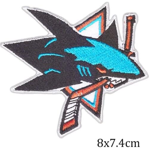 1PCS Cartoon Shark Blue Fish Embroidered Patches Iron On For Clothing Hat DIY Stripes Applique Badge Stickers Backpack Jacket