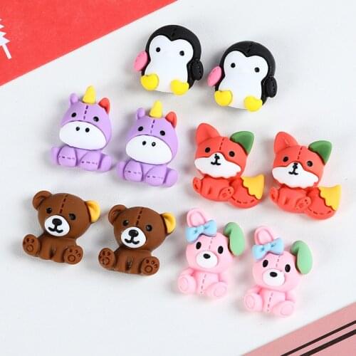 10Pcs Kawaii Cartoon Animal Flat back Resin Cabochon Penguin Unicorn for Hair Bows Accessories DIY Scrapbooking Decoration Craft