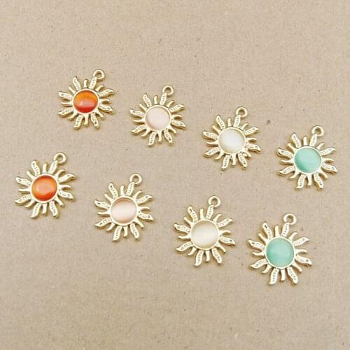 10pcs/lot Alloy Sun Charms DIY Transparent Bead Sun Pendants Handmade Jewelry Accessory Necklace Bracelet Earrings Dangle YZ714