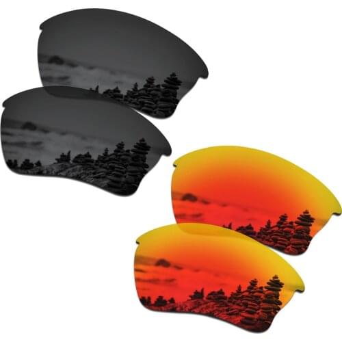 SmartVLT 2 Pairs Polarized Sunglasses Replacement Lenses for Oakley Half Jacket XLJ Stealth Black and Fire Red