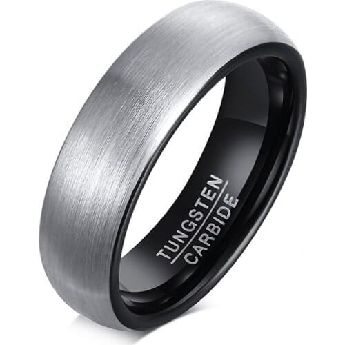 6mm Tungsten Carbide Wedding Engagement Ring for Men Brushed Black Comfort Fit