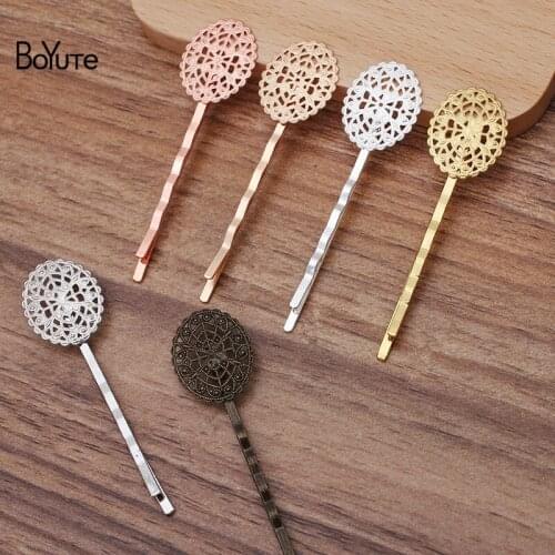BoYuTe 20Pcs 17*21MM Filigree Oval Flower Hairpin 6 Colors Plated Women Hair Accessories