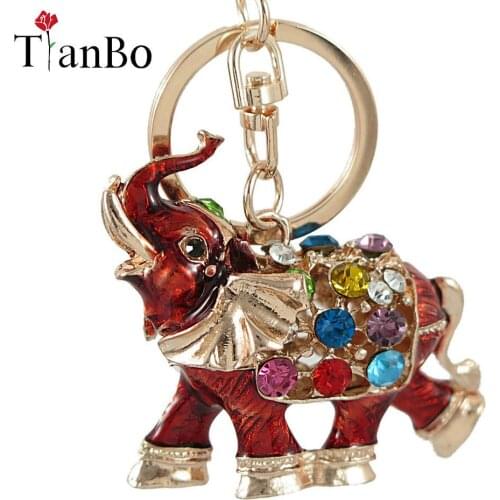 3D Auspicious Elephant Key Holder Chains Whole Enamel Colorful Crystal Bag Pendant Keyrings KeyChains For Women