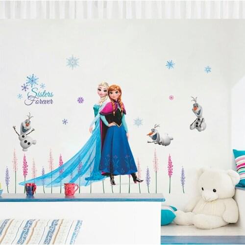 Disney Olaf Elsa Queen Anna Princess Anime Wall Stickers Kids Room Accessories Home Decor Cartoon Mural Art Frozen Movie Poster