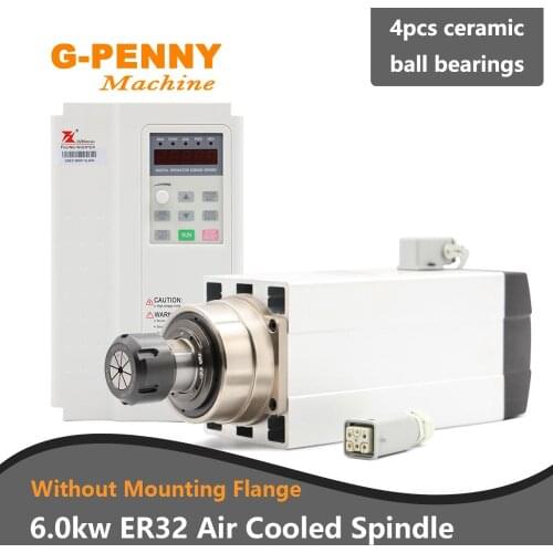 CNC 6.0KW ER32 Air Cooled Spindle Motor 220v 380v 300HZ Air cooling with 7.5kw 1000Hz FULING inverter variable frequency driver