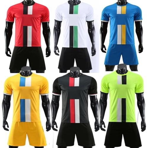 Men short sleeve blue soccer jersey set yellow adult football uniform man green team soccer shirt customized name DIY number