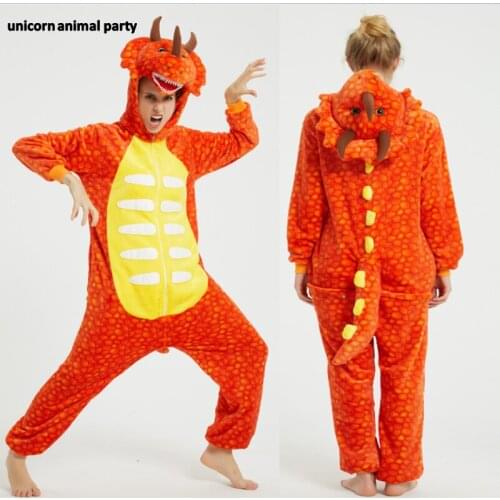Kigurumi Onesies Men women Cosplay orange triceratops dragon halloween Christmas Party Pajamas Pyjamas costumes carnival costume