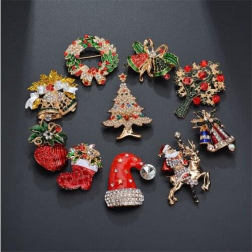 10 Style New Years Christmas Gift Brooches Santa Claus Enamel Pin Tree Apple Bell Brooch For Women Men Unisex Jewelry Wholesale