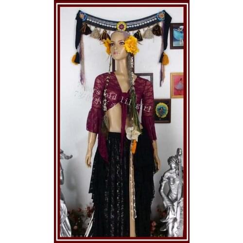 Lace Belly Dance Top Flamenco Korea Blouse With Trumpet Sleeves DI24