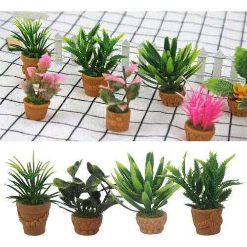 1:12 1:6 Scale Green Plant & Pot Dolls House Resin Miniature Garden Flower Bush