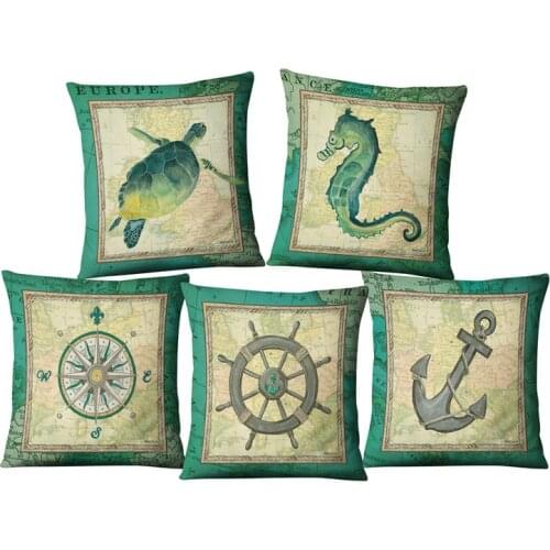 Miracille Sea Turtle Printed Cotton Linen Cushion Cover Marine Ocean Sea Horse Home Decor Pillowcase Octopus Sofa Pillowcase