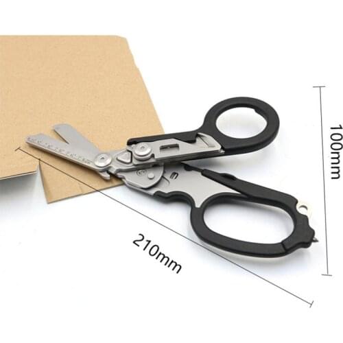 6 In 1 Multifunction Raptor Emergency Response Shears with Strap Cutter and Glass Breaker Black Ith Strap Cutter Safety Hammer