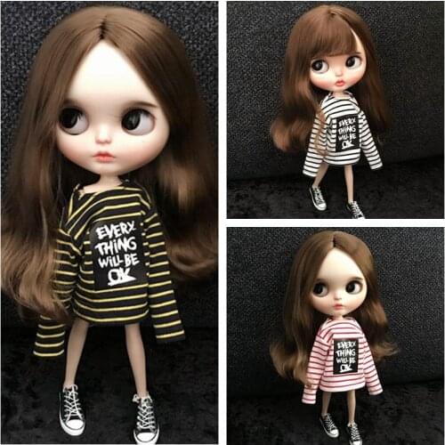 Fashion Blyth Clothes Stripe Long Sleeve T-shirt for doll dress for 1/6 Dolls Accessories Fit(blyth,pullip,azone,kurhn,1/6 Doll)