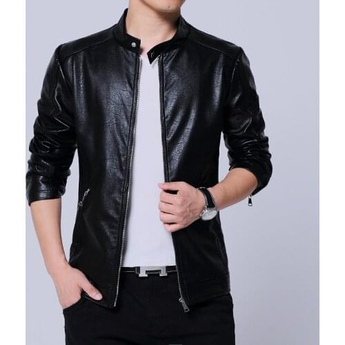 Mens casual jacket faux leather coats black nice quality big size 5XL size M-5XL drop shipping zipper pocket stand collar slim