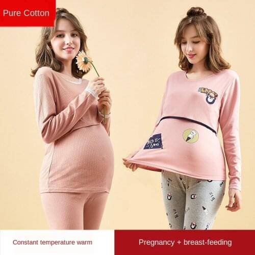 Pure Cotton Pregnant Sleepwear Autumn Winter Long Sleeve Maternity Pajamas Set Pregnancy Mother Nursing Pyjama Homewear Suit