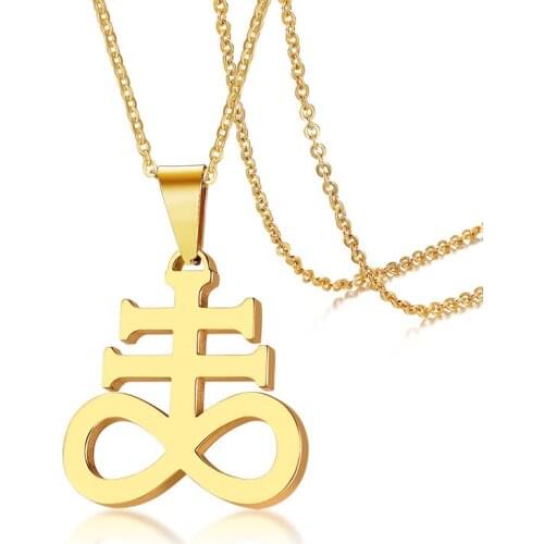 New Arrival Religious Accessories Leviathan Satan Cross Pendant Necklace Men Casual Black/Silver/Gold Stainless Steel Jewelry