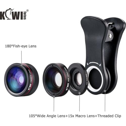 KIWI Smartphone Fish-eye Lens Cell Phone Wide Angle Macro Lenses Kit for Iphone 6/7/7plus/8/8x Samsung/Sony Mobile Phone