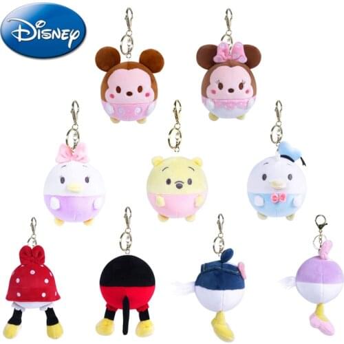 Genuine Disney Kawaii Plush Ball Keychain Pendant Doll Mickey Mouse Minnie Donald Duck Daisy Winnie the Pooh Fashion Plush Toys