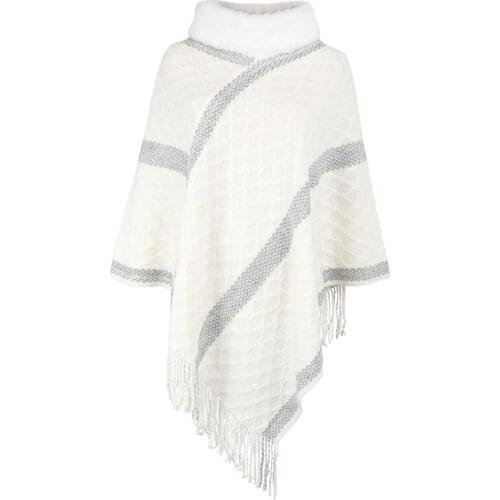 2021 Autumn Winter Shawl Cloak Sweater Womens Fur Collar Tassel Knitted Coat Female Streetwear Pullover Capes And Ponchos