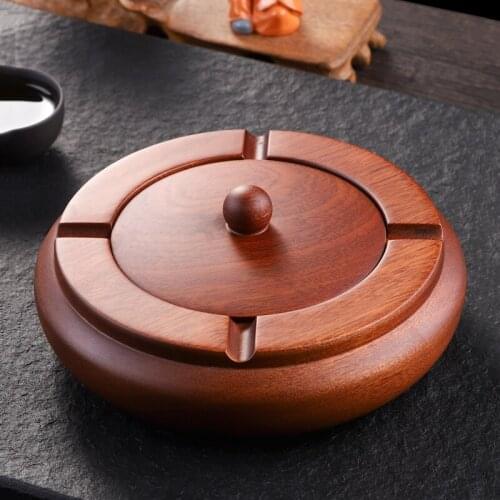Chinese style ashtray with cover large capacity household living room mahogany anti fly ash rosewood solid wood ashtray