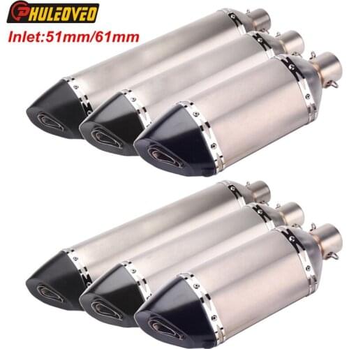 PHULEOVEO Universal Motorcycle Exhaust Inlet 51mm/61mm Length 570mm/470mm/370mm Stainless Steel Motorbike Exhaust Muffler Escape