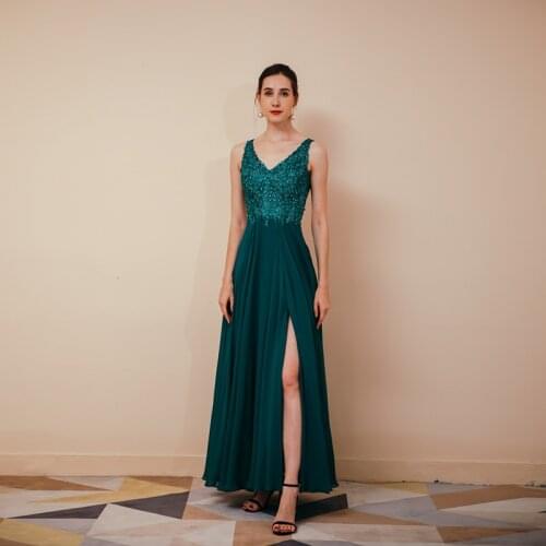 Banquet evening dress women 2021 new style noble long fork annual meeting host birthday evening dress performance 20-291042