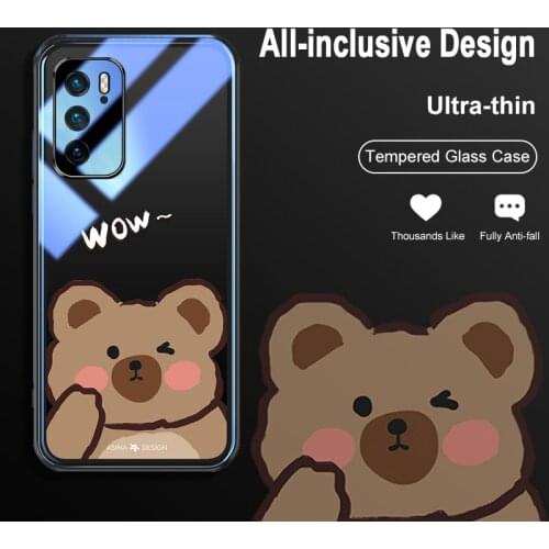 ASINA Transparent Tempered Glass Case For Huawei P40 P30 P20 Pro Lite Cover Cute Cartoon Bumper For Nova 8 Pro Couple Capa Bear