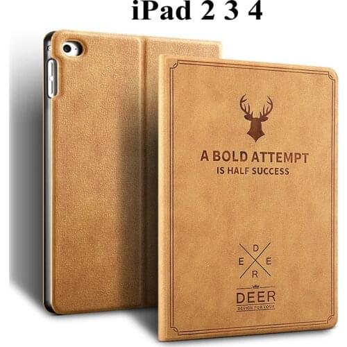 Retro Deer Pattern PU Leather Case For iPad 2 3 4 Smart Stand Flip cover for apple ipad 2 ipad 3 ipad 4 9.7 inch case+Film+Pen