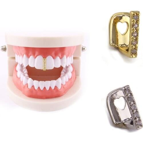 Rock Rapper Crystal Gold Teeth Grillz Single Top Dental Grills Teeth Caps Rhinestone Tooth Clips Hip Hop Party Body Jewelry
