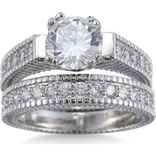 Luxury Solid 925 sterling silver 2-Pcs Wedding Engagement Ring Bridal Set For Women 1 Ct Princess Cut Jewelry Size 6789 10 11 12