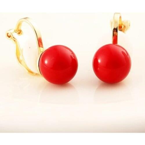 Ex947 Korean version Fashion simple imitation red bead alloy No pierced ears ear bone clip earrings 2021 trend Womens Jewelry