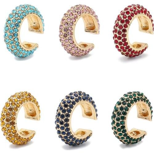 Multicolor Rainbow CZ Ear Cuff No Pierced Clip on Earrings for Womne Girls Trendy Circular C Shaped Earcuffs Clip Bridal Jewelry