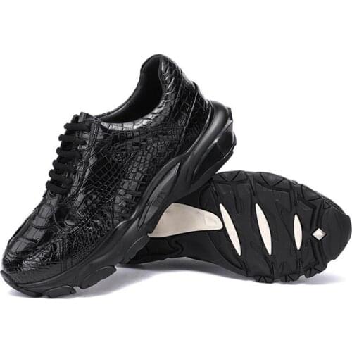 Sipriks 2021 Trend Black Casual Shoes Of Men Sport Running Sneakers 100% Crocodile Skin Leisure Shoes British Style Boy Flats 44