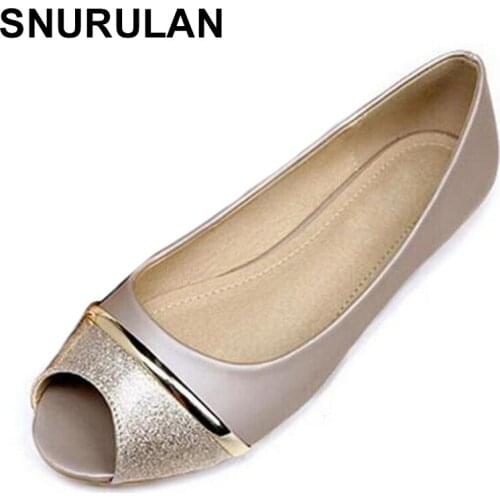 SNURULAN 2019 Soft Open Toe Women Shoes Spring Summer Fashion Flat Sandals Gold Women Shoes Plus Size 34-43
