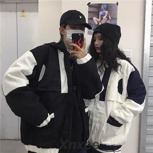 Harajuku Sport Style Cotton Jacket Windbreaker Oversized Quilted Jacket for men and women Xnxee