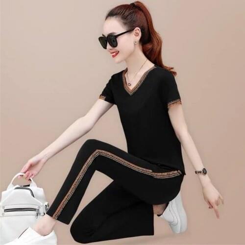 Tracksuit for Women Outfits Sportswear Fitness Co-ord Female Two Piece Set Top and Pant 2020 Summer Plus Size Clothing