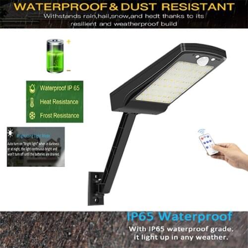 56 LED Solar Garden Wall Light OutdoorWith bracket remote control street Lamp Waterproof Three Modes Black White