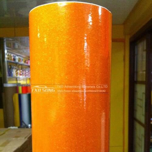 Premium High glossy orange Diamond pearl glitter wrapping vinyl film Glossy orange diamond glitter car sticker