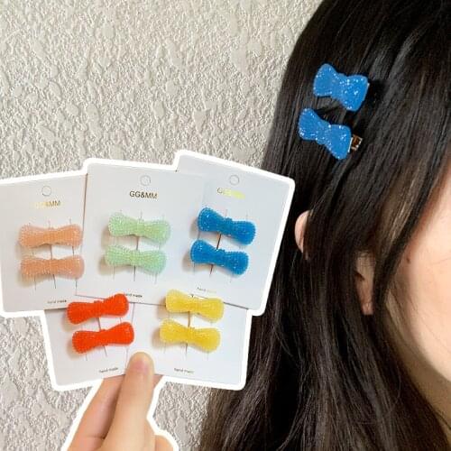 2Pcs/lot New Korea Sweet Heart Candy Color Minimalist Hair Clip Hair Grip Bow Barrettes Hairpin Hair Accessories For Women Girls