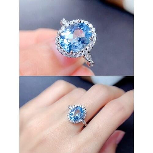 New Blue Crystal Aquamarine Topaz Gemstones Diamonds Rings for Women White Gold Silver Color Trendy Jewelry Bijoux Bague Gifts
