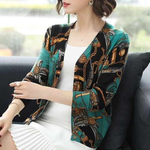 Womens authentic brother brothers new printed knitted cardigan 2020 spring and autumn loose large Korean thin sweater coat