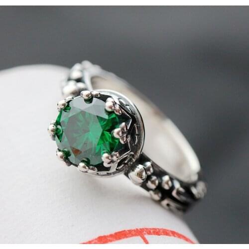 925 sterling silver ring ring opening zirconium retro Silver Ring