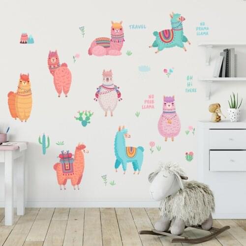 Zollor Colorful Little Sheep Cactus English Letter Wall Sticker Bedroom Living room Childrens room Creative Decoration Stickers