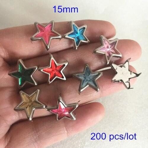 200pcs 15mm Silver Star Frame Acrylic Star In Middle Rivet Studs,Punk DIY Claw Rivet,4 Claws,Different colors,Clothing deco