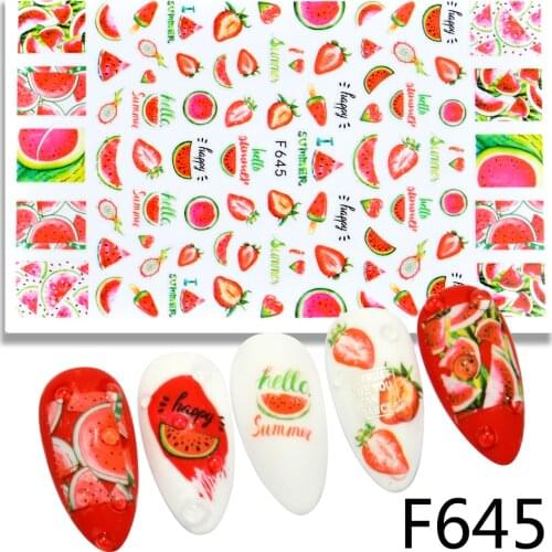 FWC 3D Watermelon Sliders Nail Stickers Colorful Flowers Strawberry Adhesives Manicure Decals Nail Foils Tattoo Decorations
