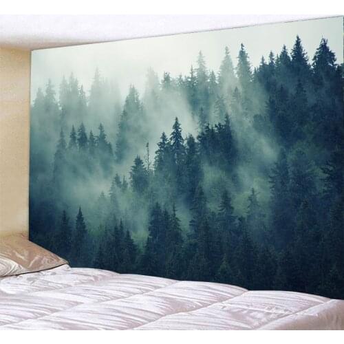 3D Landscape Forest Trees And Stars Starry Sky Fabric Wall Hanging Tapestry Decor Polyester Curtains For Living Room Bedroom