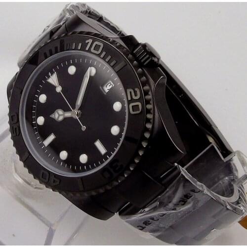 40mm Black Sterile Dial Luminous Brushed Ceramic Bezel Date Sapphire PVD Automatic NH35 Miyota 8215 MOVEMENT Mens Wristwatch