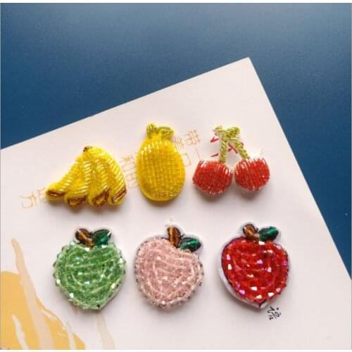 5Pcs/lot Fruit Sequins Rhinestones Bead Brooch Patches Applique Sew on Beading Clothes Shoes Bags Decoration Patch DIY